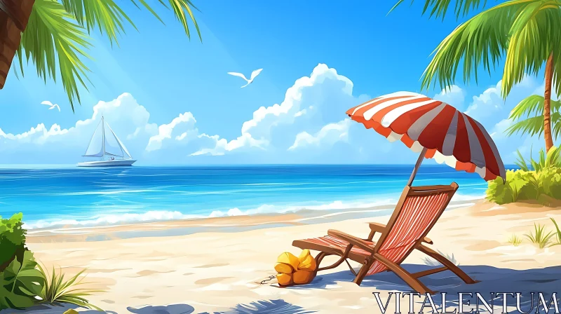 Seaside Relaxation: Beach Chair and Sailboat