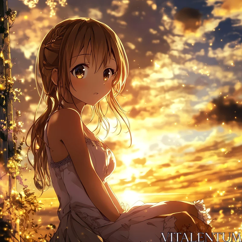 Dreamy Anime Girl in Golden Hour