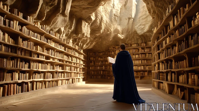 Monk in a Stone Carved Library