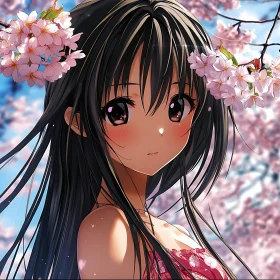 Anime Girl in Cherry Blossom Setting