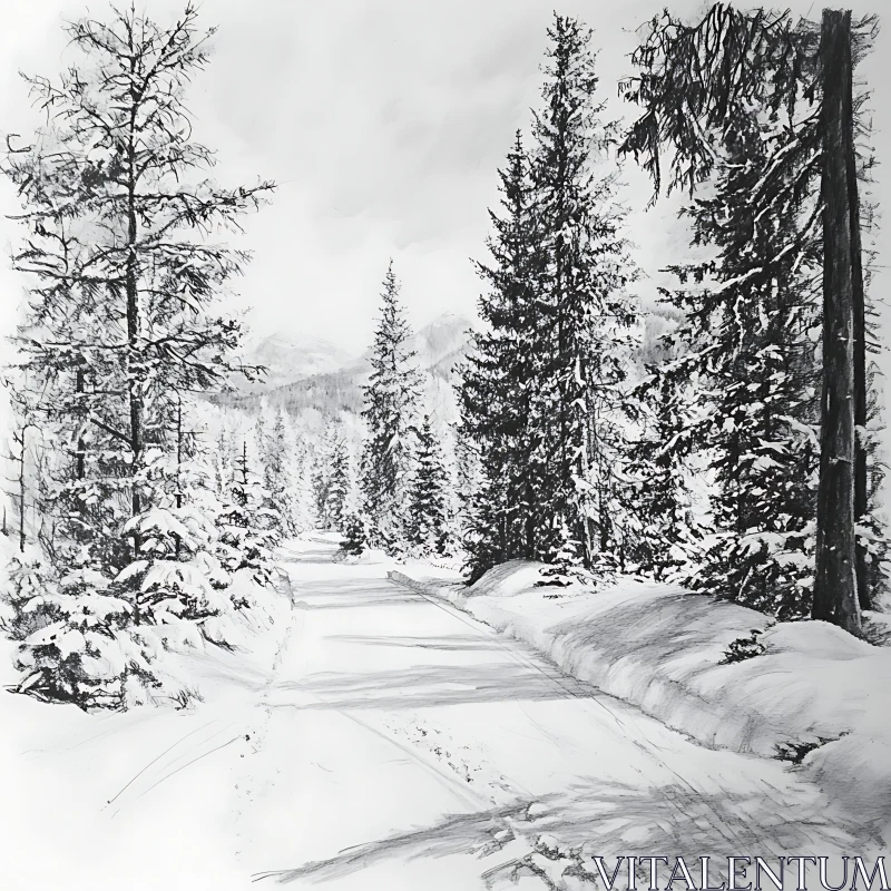 Monochrome Winter Forest Path