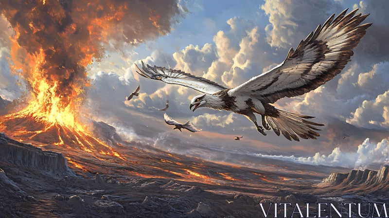 Majestic Eagle Over Fiery Volcano