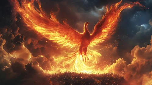 Mythical Bird Engulfed in Flames Art