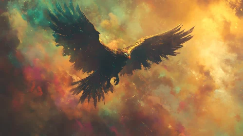 Eagle Soaring in a Painted Sky
