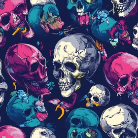 Vivid Skull Array - Macabre Art