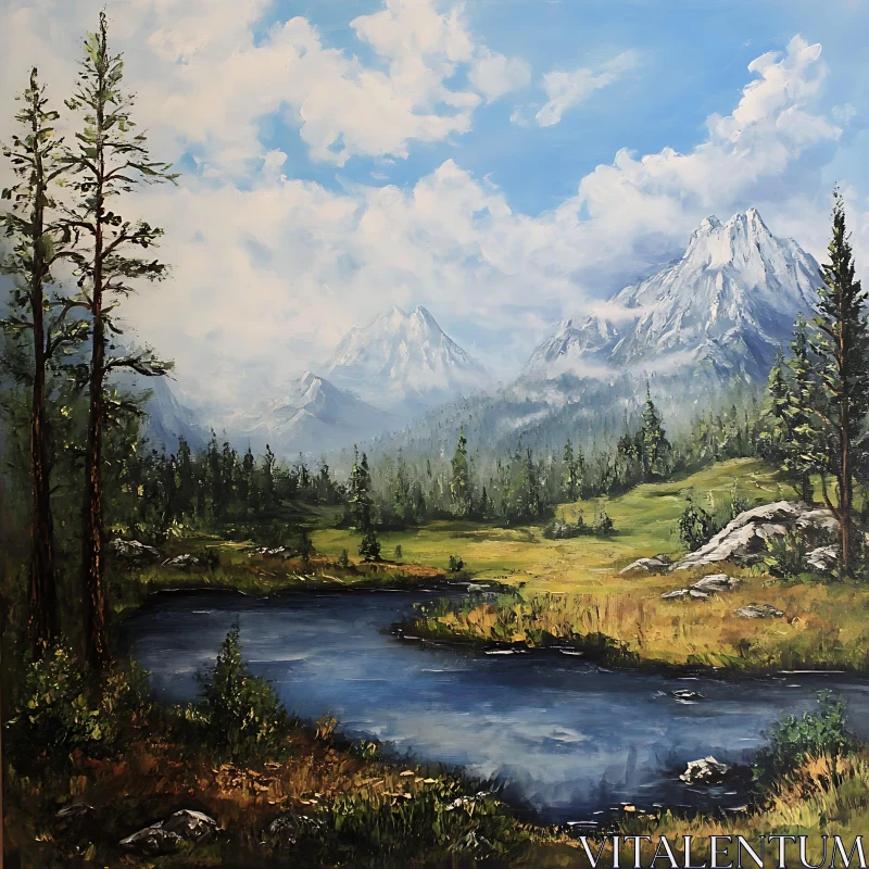 Tranquil River Valley with Snowy Peaks