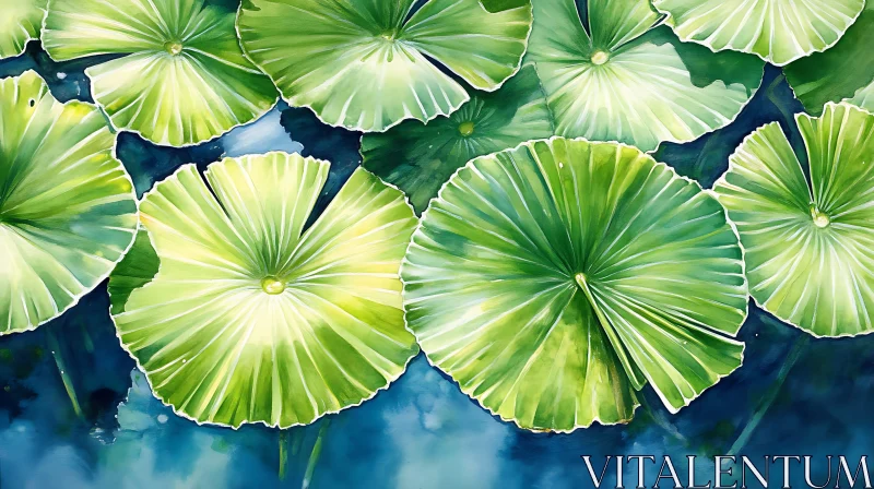 Watercolor Lotus Leaves on Water
