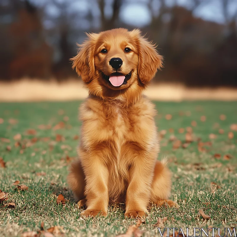 Cheerful Golden Retriever Puppy in the Park AI Image
