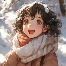 Happy Anime Girl in Snowy Landscape