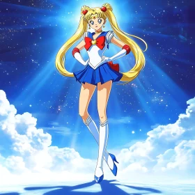 Anime Heroine in Sailor Outfit Under Starry Sky