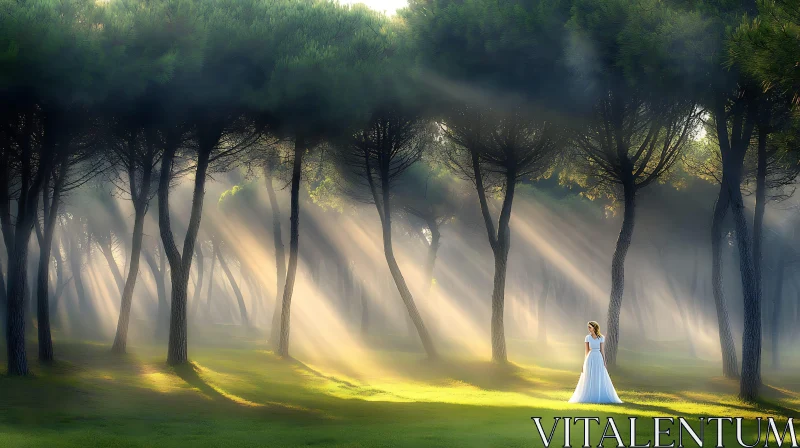 Sunlit Forest with Woman