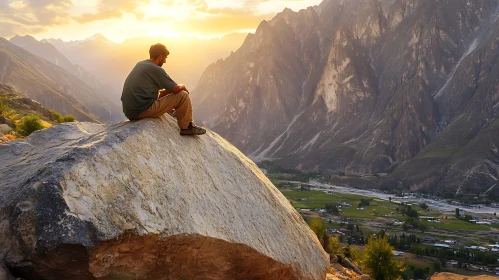 Scenic Mountain Vista with Contemplative Figure
