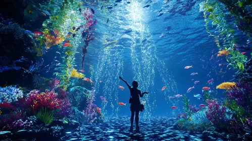 Vibrant Ocean Life with Silhouette