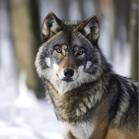 Lone Wolf in Snowy Woods