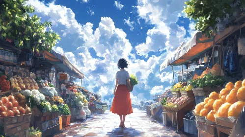 Colorful Outdoor Market Scene with Woman