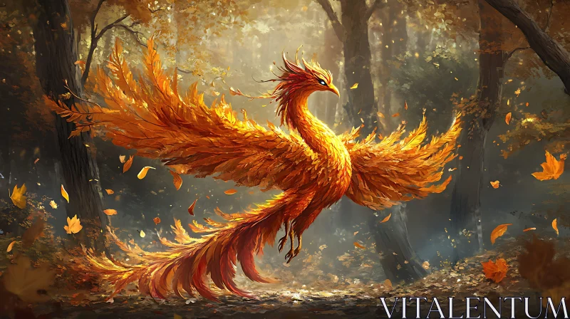 Fiery Phoenix in Fall Forest