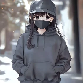 Masked Anime Girl in Urban Setting