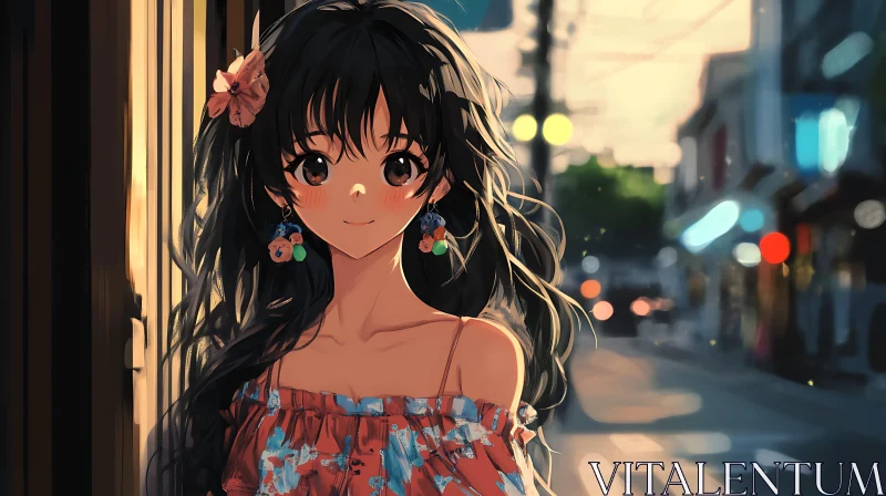 Sunset Cityscape with Anime Girl