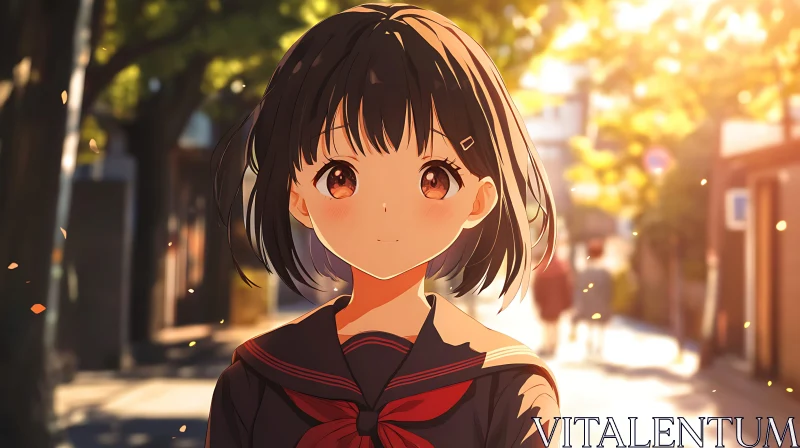 Anime Girl in Sailor Uniform on a Sunlit Day