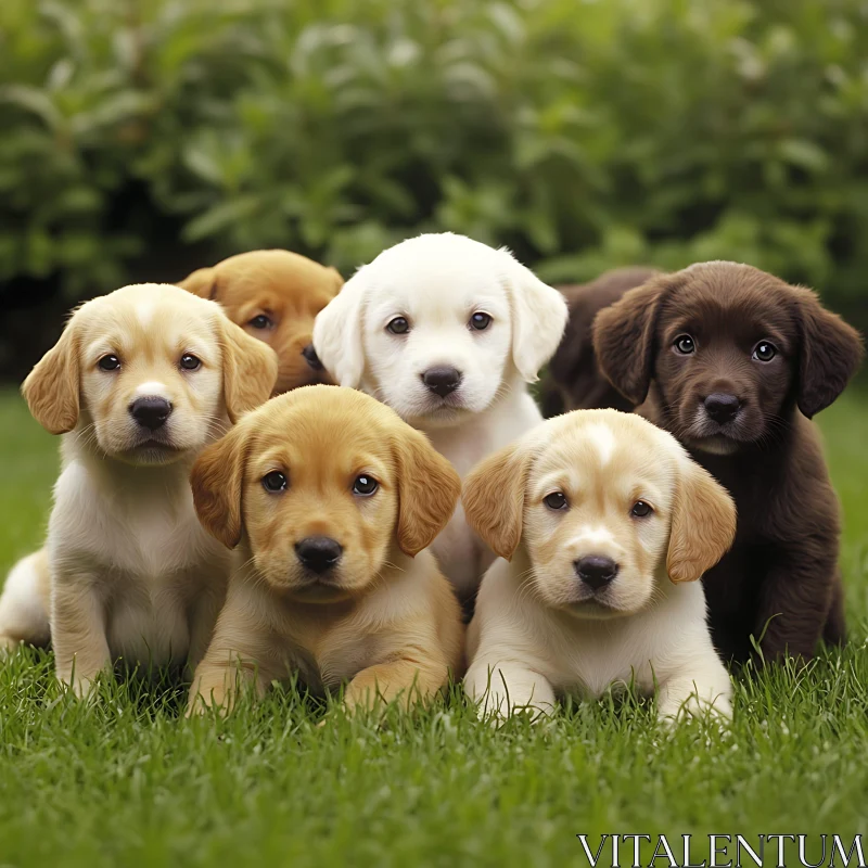 Cute Puppies On Green Lawn