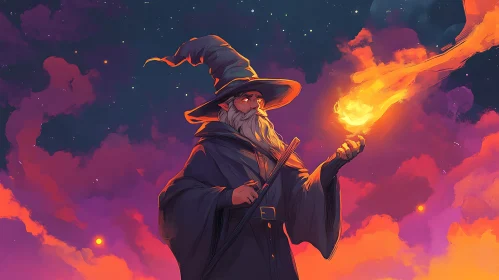 Mystical Wizard with Fireball Art