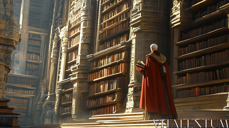 Figure in a Grand Ancient Library