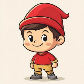 Cute Cartoon Character with Red Hat