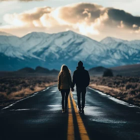 Couple Walking Towards Mountains