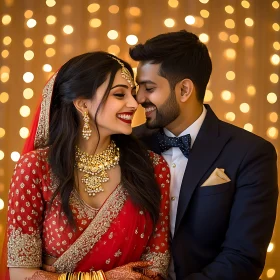 Couple's Loving Gaze on Wedding Day