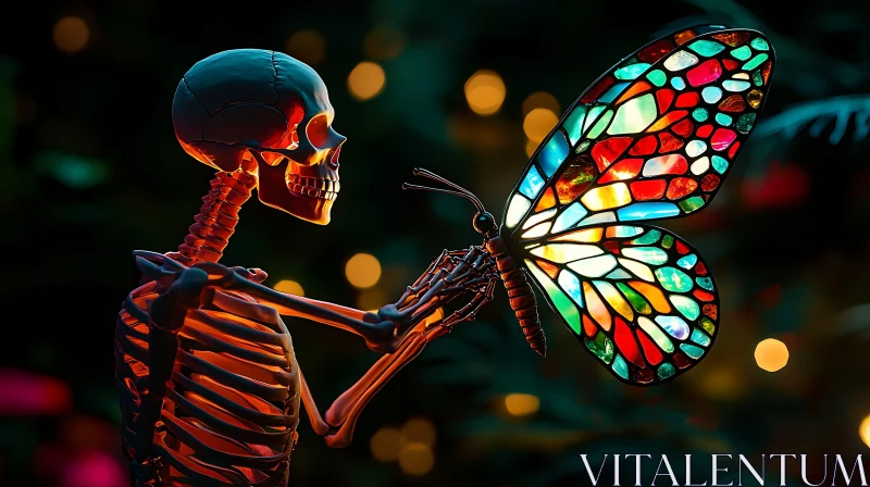 Skeletal Embrace of a Colorful Butterfly
