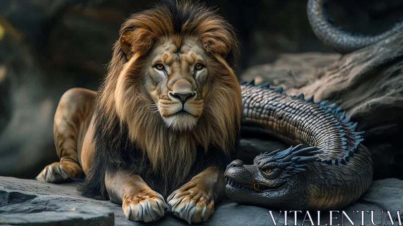 King of Beasts and Ancient Dragon AI Image