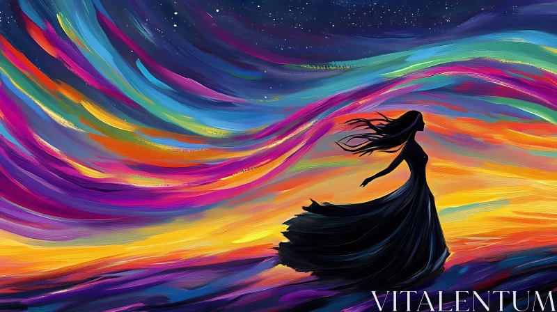 Abstract Woman Silhouette Colorful Sky