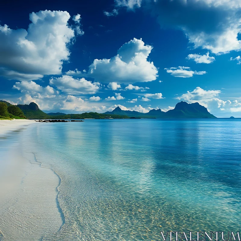 Seascape with White Sand and Blue Sky AI Image