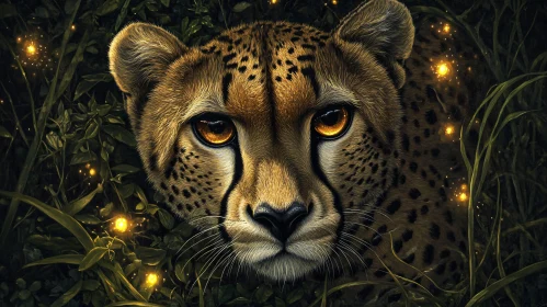 Golden-Eyed Cheetah Among Greenery