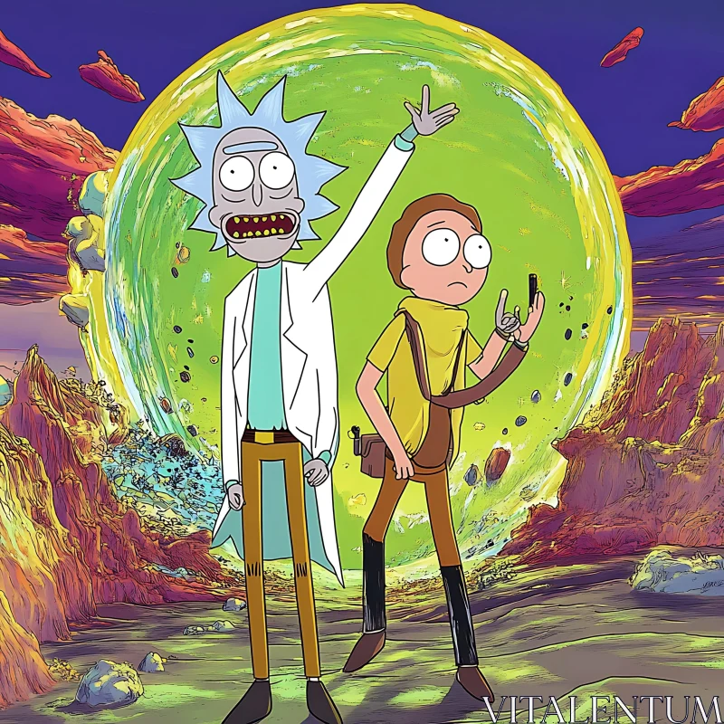 Cartoon Characters in Front of Portal