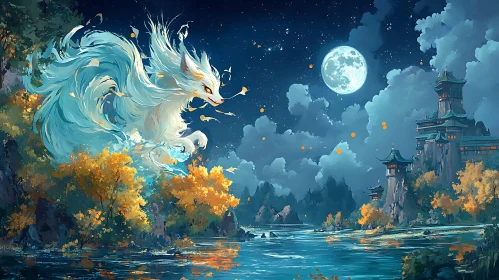 Enchanted Fox in a Night Landscape