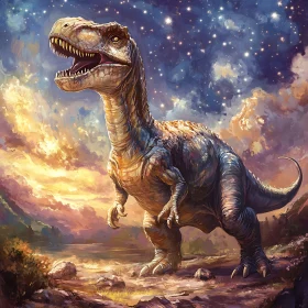 Dinosaur Under the Starry Sky