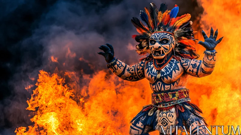 AI ART Masked Figure Dance in Fire