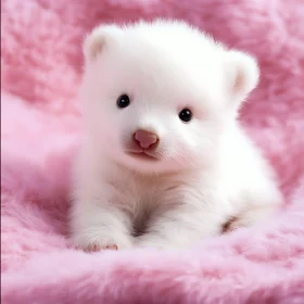 Cute Fluffy Bear Cub in a Pink Setting