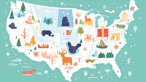 USA States Whimsical Art Map