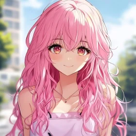 Anime Girl with Sparkling Eyes and Pink Hair