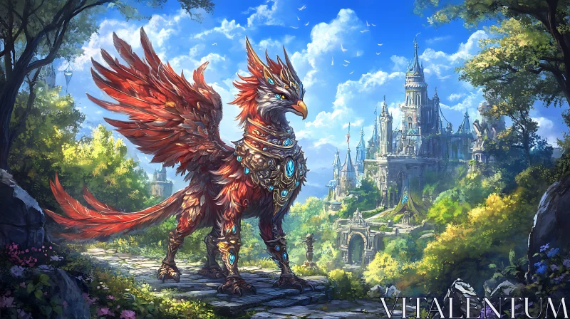 Majestic Griffon with castle view