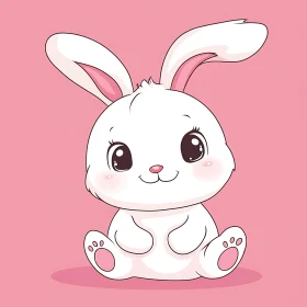 Adorable White Bunny on Pink Background