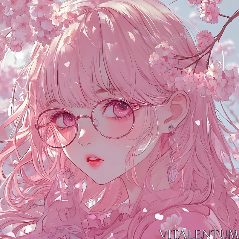Anime Portrait of Girl in Cherry Blossom Surroundings