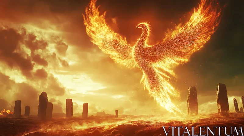 Phoenix Ablaze Over Ancient Ruins