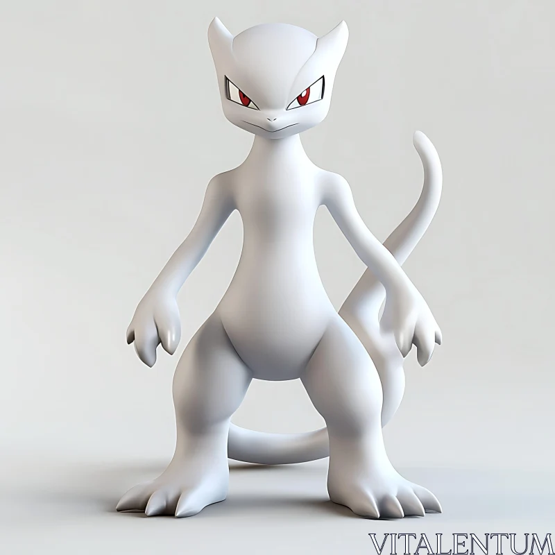 White Animated Creature with Red Eyes AI Image