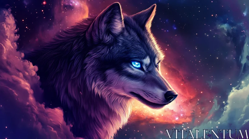 Wolf in the Cosmic Sky AI Image