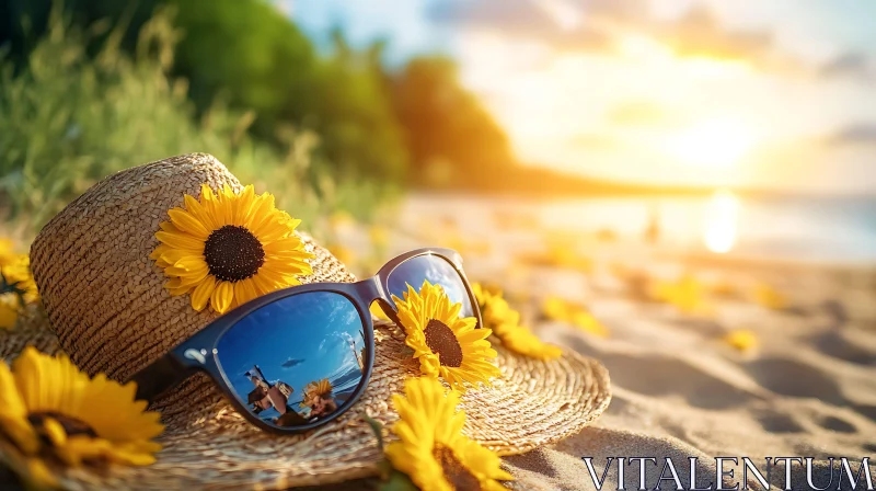 Beach Day Still Life with Sunflowers