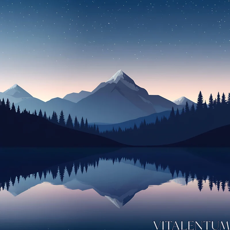 Stillness of Mountain Lake at Dusk