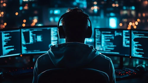 Night Coder Silhouette Data Security